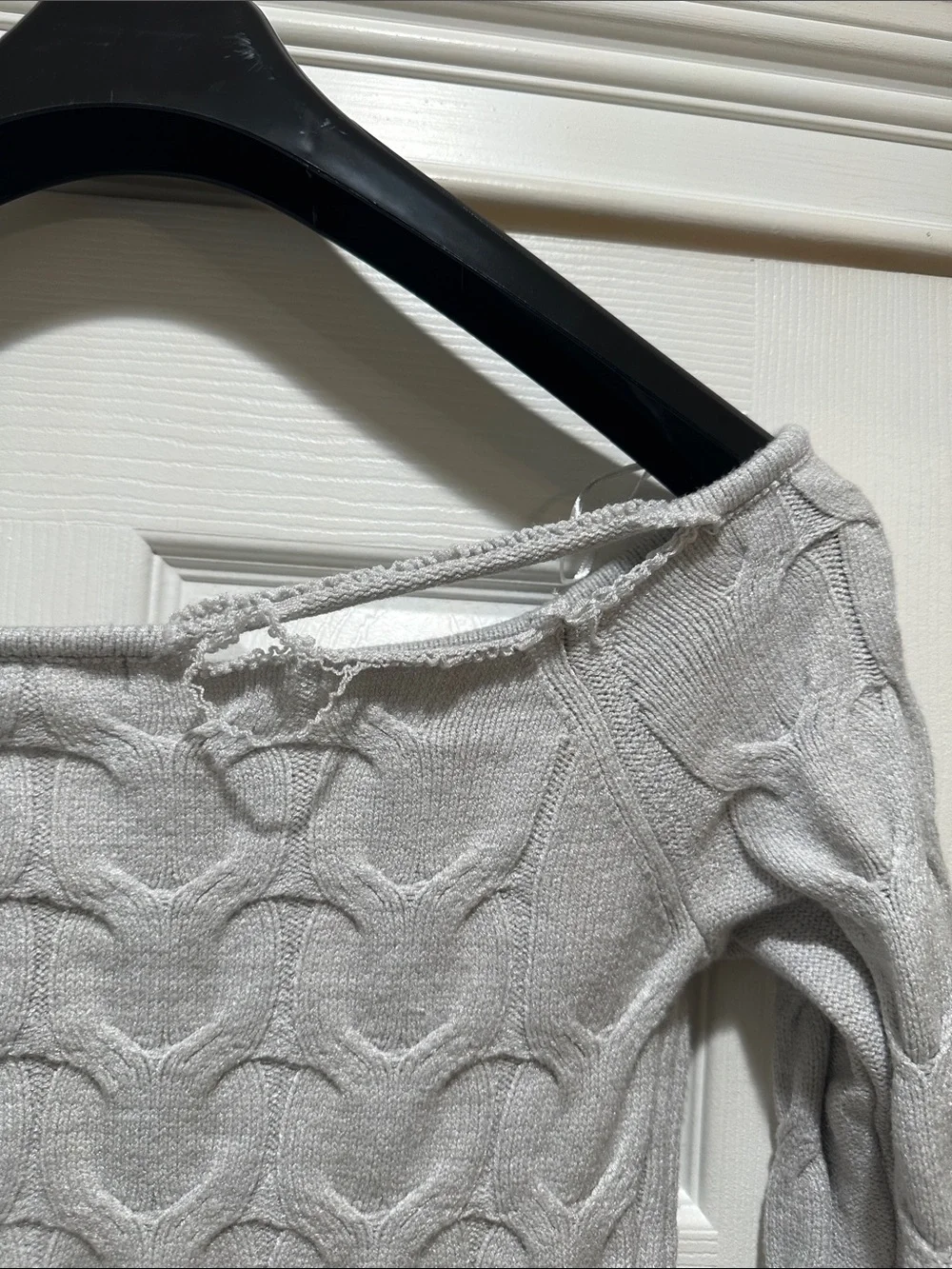 Aeropostale Light Gray Cable Off-the-Shoulder Sweater